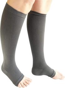 img 1 attached to Comfortable Compression Socks - Open Toe | 4 Pairs, Mixed Colors | 15-20 mmHg | Knee High Stockings for Women and Men (Large-XL)