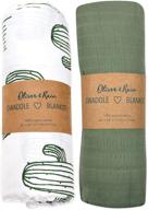 🌵 oliver & rain muslin swaddle blanket 2 pack, newborn baby boy girl, cactus print and olive logo