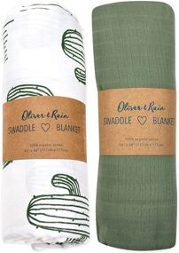 img 4 attached to 🌵 Oliver & Rain Muslin Swaddle Blanket 2 Pack, Newborn Baby Boy Girl, Cactus Print and Olive