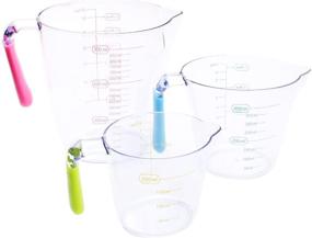 img 4 attached to KUFUNG Kitchen Baking Plastic Measuring Cups Set for Dry and Liquid Ingredients - 3 Piece Cup Set, Assorted Colors