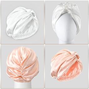 img 1 attached to 🎀 Silk Hair Care Set: 6-Piece Silk Bonnet and Silk Scrunchies for Sleeping and Ponytail Holder - Pink, White, Rose Gold