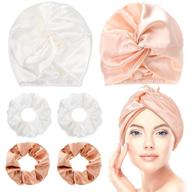 🎀 silk hair care set: 6-piece silk bonnet and silk scrunchies for sleeping and ponytail holder - pink, white, rose gold logo