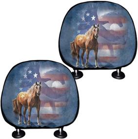 img 4 attached to HUISEFOR 2 Pieces Car Head Rest Cover American Flag Horse Print Polyester Fabric Durable Seat Head Rest Protector Interior Accessories Vehicle