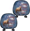 huisefor 2 pieces car head rest cover american flag horse print polyester fabric durable seat head rest protector interior accessories vehicle logo