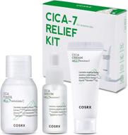 🌿 cosrx cica-7 tsa approved travel size relief kit: pure fit cica trial set with toner, serum, cream for sensitive skin. centella asiatica formula for soothing and moisturizing. logo