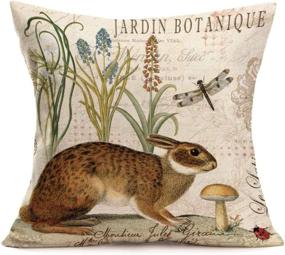 img 1 attached to 🦔 Animal-Themed Throw Pillow Covers: Rabbit, Hedgehog, Bird, Butterfly - Set of 4 Decorative Pillowcases for Home Couch Decor - 18" x 18" Cotton Linen Cushion Covers (Adorable Animals)
