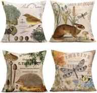 🦔 animal-themed throw pillow covers: rabbit, hedgehog, bird, butterfly - set of 4 decorative pillowcases for home couch decor - 18" x 18" cotton linen cushion covers (adorable animals) logo