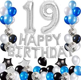 img 4 attached to 🎉 Risehy 19th Birthday Party Decorations Set - Foil Happy Birthday Banner, Number 19 Balloons, Star Shape Balloons, & More!