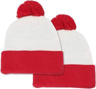 🧣 stylish red and white pom pom cuff knit beanie hat: warm and fashionable headwear logo