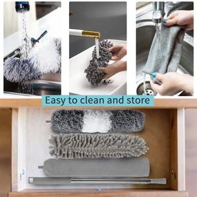 img 2 attached to 🧹 Telescopic Microfiber Duster Set with Detachable Extension Pole – KissDate 4PCS Washable Cobweb Duster Chenille Dust Brush for Ceiling Fan, Blinds, Car, Gap, Furniture