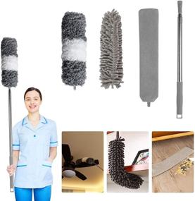 img 4 attached to 🧹 Telescopic Microfiber Duster Set with Detachable Extension Pole – KissDate 4PCS Washable Cobweb Duster Chenille Dust Brush for Ceiling Fan, Blinds, Car, Gap, Furniture