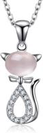 😺 lucky cat pendant necklace - sterling silver 925 pink quartz crystal cable chain 16"+2", kaletine naughty cute kitty design logo