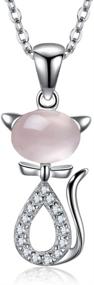 img 4 attached to 😺 Lucky Cat Pendant Necklace - Sterling Silver 925 Pink Quartz Crystal Cable Chain 16"+2", Kaletine Naughty Cute Kitty Design