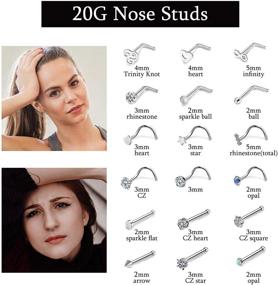 img 2 attached to 👃 36-38Pcs Sunligoo Hypoallergenic Nose Rings Nose Studs, Cubic Zirconia L Bone Screw Shaped Hoop Nose Ring, Surgical Stainless Steel Labret Nose Piercing Jewelry for Women Men