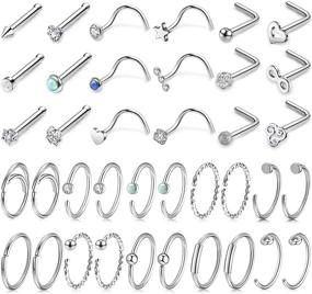 img 4 attached to 👃 36-38Pcs Sunligoo Hypoallergenic Nose Rings Nose Studs, Cubic Zirconia L Bone Screw Shaped Hoop Nose Ring, Surgical Stainless Steel Labret Nose Piercing Jewelry for Women Men