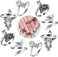 8 piece adjustable knitting loop crochet rings with metal yarn guide - innovative finger holder & thimble accessories for crafts logo