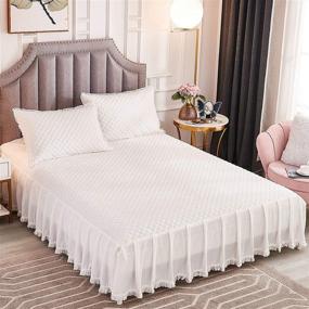 img 4 attached to JAUXIO Diamond Quilted Velvet Bedspread: Luxurious White Queen Size Bedding with Deep Ruffles and Tassel Accents