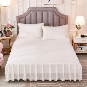 img 3 attached to JAUXIO Diamond Quilted Velvet Bedspread: Luxurious White Queen Size Bedding with Deep Ruffles and Tassel Accents