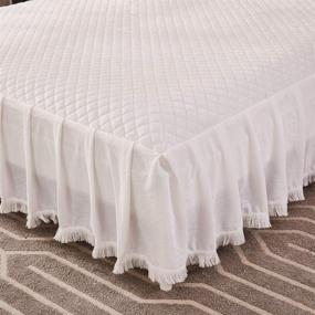 img 2 attached to JAUXIO Diamond Quilted Velvet Bedspread: Luxurious White Queen Size Bedding with Deep Ruffles and Tassel Accents