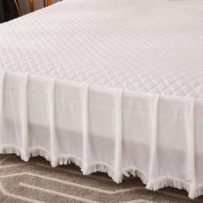 img 1 attached to JAUXIO Diamond Quilted Velvet Bedspread: Luxurious White Queen Size Bedding with Deep Ruffles and Tassel Accents