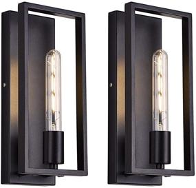 img 4 attached to 🔦 Set of 2 Matte Black Wall Sconces with Included Bulbs - Rustic Lighting Fixtures for Living Room, Bedroom, Entryway, Hallway, and Stairway