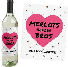 img 1 attached to Valentine's Day Wine Bottle Label Stickers - Be My Galentine Gift for Women and Men - Set of 4 by Big Dot of Happiness