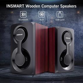 img 3 attached to 🔊 10W Triple Channel Computer Speakers - Wired and Bluetooth 5.0, Wooden Design, Volume Control - for PC/Laptops/Desktops/Phone/Ipad/Game Machine