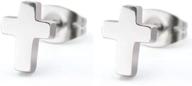 ⛪ stylish stainless steel christian cross stud earrings: petite and elegant! logo