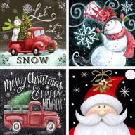 christmas diamond painting kits for adults - 4 packs, 5d full drill - snowman wall decor - 12 x 12 inch - craft gift ideas - white logo