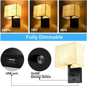 img 3 attached to Dimmer Switch Wall Lamp with USB Port, Plug-in Cord Included, Contemporary Wall Sconce, Fabric Shade Plug-in Wall Sconces, Create Warm and Cozy Ambience, Ideal for Bedroom and Living Room