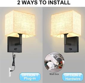 img 2 attached to Dimmer Switch Wall Lamp with USB Port, Plug-in Cord Included, Contemporary Wall Sconce, Fabric Shade Plug-in Wall Sconces, Create Warm and Cozy Ambience, Ideal for Bedroom and Living Room