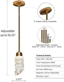 img 3 attached to Modern Gold Brushed Brass Cylinder Crystal Pendant Light with LED for Kitchen Island, Bedroom, Dining Room & Bar - MOTINI 1-Light Ceiling Hanging Glass Pendant Lighting Fixtures