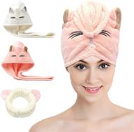 🐱 cat ear hair drying towel wrap: quick drying microfiber hair towel for women and girls - super absorbent and convenient dry head turban with button logo