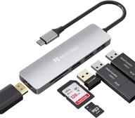 компактный 6-в-1 адаптер с множественными портами usb c hub для macbook и xps - 4k hdmi, usb 3.0, считыватель sd/tf карт логотип