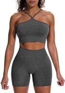 👚 hyz women's workout set: high waist shorts & seamless crop top for yoga & gym logo