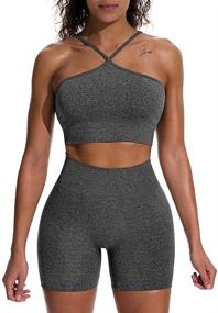 img 4 attached to 👚 HYZ Women's Workout Set: High Waist Shorts & Seamless Crop Top for Yoga & Gym
