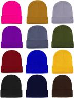 stay cozy and stylish with cooraby's 12 pack knitted winter beanies - acrylic warm skull cap cuff watch hat for men or women logo