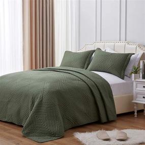 img 3 attached to 🛏️ SunStyle Home Quilt Set: Queen-Size Olive Green Microfiber Bedspreads - Lightweight Coverlet with Reversible Comforter Set - All Season Bed Cover (3 Pieces: 1 Quilt, 2 Shams)