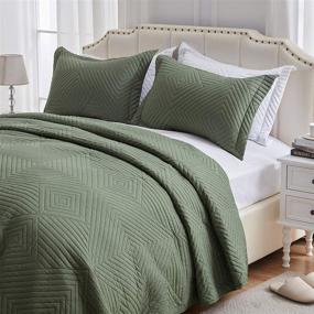 img 4 attached to 🛏️ SunStyle Home Quilt Set: Queen-Size Olive Green Microfiber Bedspreads - Lightweight Coverlet with Reversible Comforter Set - All Season Bed Cover (3 Pieces: 1 Quilt, 2 Shams)