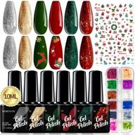 🎄 christmas gel nail polish kit - 6 colors christmas gel nail polish set with gold, silver, glitter, red, green, and sparkle for soak off uv led gel nail art. diy salon christmas gift starter kit. logo