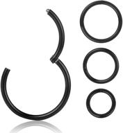 💍 set of 4 surgical steel piercing rings - hinged hoop earrings for nose, eyebrow, and septum - clicker style in different sizes and colors: silver, black, gold, rose gold, and rainbow logo