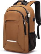 🎒 brown water resistant laptop backpack with usb charging port, ideal travel school bag for men & women, anti theft college backpack fits up to 17 inch notebook logo