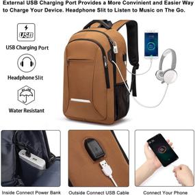 img 3 attached to 🎒 Brown Water Resistant Laptop Backpack with USB Charging Port, Ideal Travel School Bag for Men & Women, Anti Theft College Backpack Fits Up to 17 Inch Notebook