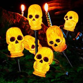 img 2 attached to 🎃 7.8FT Outdoor Halloween Decorations: 3D Skeleton Skull String Lights + 4 LED Skull Stake Lights | Waterproof & Battery Operated Pathway Makers for Indoor/Outdoor Halloween Decor