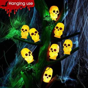 img 3 attached to 🎃 7.8FT Outdoor Halloween Decorations: 3D Skeleton Skull String Lights + 4 LED Skull Stake Lights | Waterproof & Battery Operated Pathway Makers for Indoor/Outdoor Halloween Decor