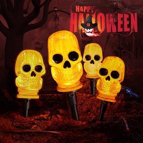 img 4 attached to 🎃 7.8FT Outdoor Halloween Decorations: 3D Skeleton Skull String Lights + 4 LED Skull Stake Lights | Waterproof & Battery Operated Pathway Makers for Indoor/Outdoor Halloween Decor