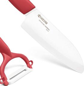 img 3 attached to 🔪 Набор ножа и Y-овощечистки Kyocera Ceramic Revolution Series 5-1/2 дюйма, Santoku, красный - неотъемлемый предмет для точного резания и очистки в кухне