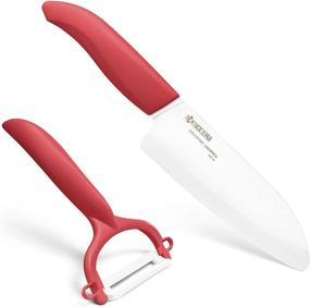 img 4 attached to 🔪 Набор ножа и Y-овощечистки Kyocera Ceramic Revolution Series 5-1/2 дюйма, Santoku, красный - неотъемлемый предмет для точного резания и очистки в кухне