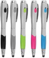 universal 3-in-1 stylus set: touch screen stylus, ballpoint pen, and led flashlight for iphone, ipad, samsung, tablets, and smartphones - pack of 5 logo