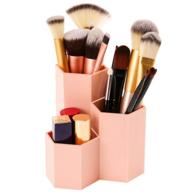 💄 pink makeup brush holder organizer - 3 slots cosmetic brushes solution for desk, dresser, countertop logo